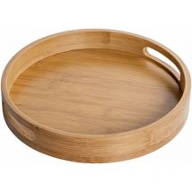 Plateau de service rond en bois avec poignées, plateau décoratif rond, en bambou naturel, plateau décoratif pour café, bar, restaurant
