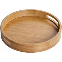 Plateau de service rond en bois avec poignées, plateau décoratif rond, en bambou naturel, plateau décoratif pour café, bar, restaurant