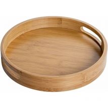 Linghhang - Plateau de service rond en bois avec poignées(marron),25x25x4cm, plateau décoratif rond, en bambou naturel, plateau décoratif pour café,