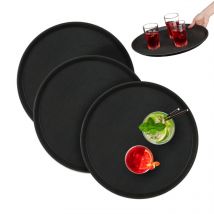 Lot de 3 plateaux de service, antidérapants, ronds, servir boissons, restauration, diamètre 40 cm, noir - Relaxdays