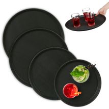 Relaxdays - Lot de 4 plateaux de service, surface antidérapante, supports ronds, boissons, restauration, 4 tailles, noir