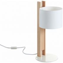 Novolux - Lampe à poser compact E27 40W Coton blanc Bois de hêtre