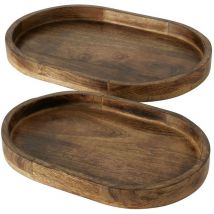 Boltze Gruppe - Plateau décoratif ovolio en bois de manguier, lot de 2