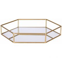 Plateau en Métal Doré et Miroir Polygone