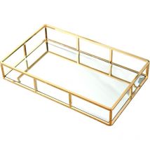 Ahlsen - Plateau Miroir, Plateau Rectangulaire Plateau Miroir Decoratif Plateau Doré Plateau Metal Plateau Vintage Plat Service Bijoux Plateau Idéal