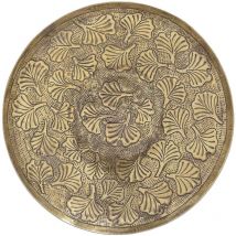 Bloomingville - Plateau rond en alu Frappé finition or vieilli motif Ginko -