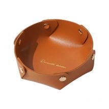 Plateau rond en cuir, plateau de rangement en cuir, plateau à bijoux en simili cuir, plateau de rangement pour pièces de monnaie pour clés, montres,