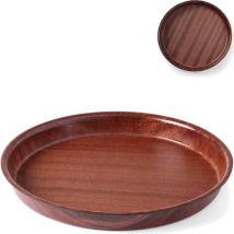 Plateau de serveur en bois profond et antidérapant avec rebord - diamètre rond. 36 cm