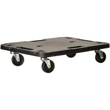 Plate-forme avec roues, en polypropylène 580 x 380 x h 40 mm, monté 580 x 380 x h 120 mm, avec un système d'attelage pour agrandir la plate-forme. Toi