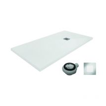 Real Shower - Plato de ducha 150x80 cm extraplano de resina con cargas minerales. Textura pizarra antideslizante. Color Blanco. ral: 9003.