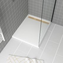 Aurlane - Plato de ducha Acrílico blanco 80x100x4 cm + Rejillas Lineales Cromada y Oro Cepillado - whiteness ii
