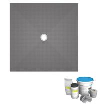 Wedi - Receveur de douche à carreler 100 x 100 Fundo Primo carré écoulement centrée + kit d'étancheité