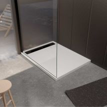 Plato de ducha de Resina Efecto Granito Blanco 90x120x3cm + Rejilla Negra