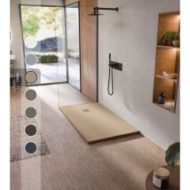 Bellobath – Rutschfeste Duschwanne Aus Kunstharz – Weiche Schieferstruktur – Duschwanne Inklusive Ablaufventil Und Abflussgitter- Sand - 100 X 190 Cm