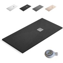 Plato de Ducha de Resina Extraplano Antideslizante Válvula de Desagüe y Rejilla Pizarra Suave Antracita 80 X 180 cm