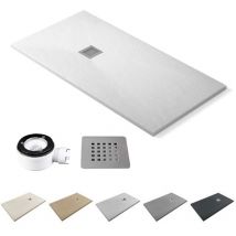 Jysan - Plato de Ducha de Resina Extraplano Antideslizante Válvula de Desagüe y Rejilla Pizarra Suave Blanco 70 x 120 cm