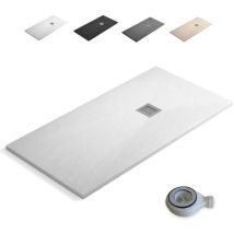 Jysan - Plato de Ducha de Resina Extraplano Antideslizante Válvula de Desagüe y Rejilla Pizarra Suave Blanco 90 x 130 cm