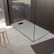Plato ducha Gris Efecto Piedra 80x120 -Rejilla patrón Perforado Negro Mate