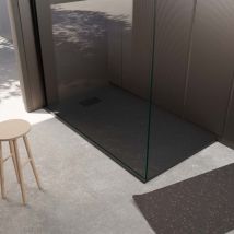 Aurlane - Plato de ducha Negro Efecto Piedra 80x120 cm-Rejilla patrón Perforado Negro