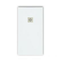 Mirlo - Plato de ducha pizarra pure blanco 100x200 cm Rejilla acero inox.