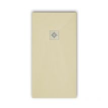 Mirlo - Plato de ducha pizarra pure crema 90x100 cm Rejilla acero inox.
