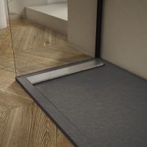 Mirlo - Plato de ducha pizarra ribera antracita 80x130cm Rejilla acero inox.