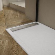 Mirlo - Plato de ducha pizarra ribera blanco 80x130cm Rejilla acero inox.