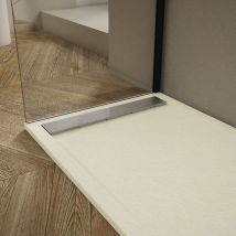 Mirlo - Plato de ducha pizarra ribera crema 80x100cm Rejilla acero inox.