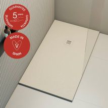Poalgi - Receveur de douche extraplat, blanc perle, L.75 x l.90 cm, finition ardoise, série Hos's