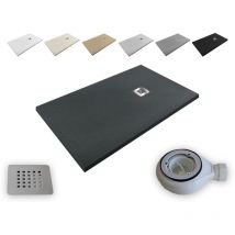 Outletaseo - Plato de Ducha Resina Aligerado Extraplano Aligeres – 【80x100 cm, grafito 7016】 - Antideslizante Textura Pizarra - Incluye Válvula