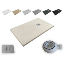 Outletaseo - Plato de Ducha Resina Aligerado Extraplano Aligeres – 【80x120 cm, beige RAL-9001】 - Antideslizante Textura Pizarra - Incluye Válvula