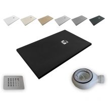 Plato de Ducha Resina Aligerado Extraplano Aligeres – 【90x160 cm, NEGRO RAL 9005】 - Antideslizante Textura Pizarra - Incluye Válvula