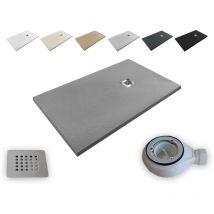 Outletaseo - Plato de Ducha Resina Aligerado Extraplano Aligeres – 【80x140 cm, gris ral 7037】 - Antideslizante Textura Pizarra - Incluye Válvula