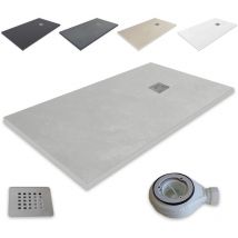 Outletaseo - plato de ducha resina extraplano - antideslizante textura pizarra -【140x90 cm, gris cemento RAL-7036】 - Incluye Válvula desagüe+Rejilla