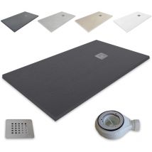 Outletaseo - plato de ducha resina extraplano - antideslizante textura pizarra -【120x90 cm, negro RAL-9005】- Incluye Válvula desagüe+Rejilla