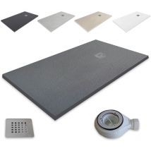 Outletaseo - plato de ducha resina extraplano - antideslizante textura pizarra -【200x90 cm, gris grafito RAL-7015】 - Incluye Válvula desagüe+Rejilla