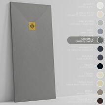 Soulhome Duschwanne - Mineralguss & Gel Coat - Stein-struktur - Rutschfest - Zementgrau - 190x100- Extraflach 3cm - Inklusive Ablassventil - Goldenes 