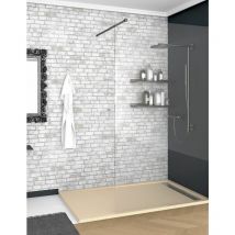 Receveur de douche à cadre latéral deluxe - Résine et charges minérales - Texture Ardoise - Antidérapante C3 - Fourni avec grille et siphon - Beige