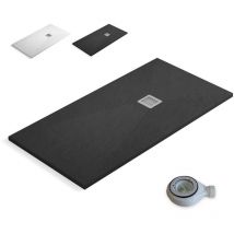 Baño Total - Plato de Ducha de Resina Extraplano Antideslizante Válvula de Desagüe y Rejilla Pizarra Suave Antracita 75 x 180 cm