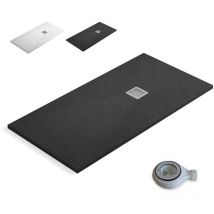 Baño Total - Plato de Ducha de Resina Extraplano Antideslizante Válvula de Desagüe y Rejilla Pizarra Suave Antracita 70 x 110 cm