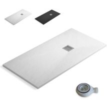 Baño Total - Plato de Ducha de Resina Extraplano Antideslizante Válvula de Desagüe y Rejilla Pizarra Suave Blanco 80 x 200 cm