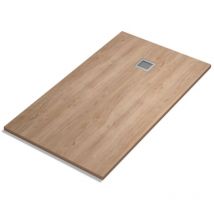 Plato Ducha Extraplano Efecto Madera Antideslizante Válvula de Desagüe y Rejilla Roble Natural 95 x 120 cm