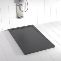 Shower Online - Plato de ducha de resina Flow Antracita antideslizante (Rejilla a color)- 90x130 cm - Válvula+Rejilla gratis
