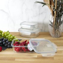 Plat en verre – Boîte de stockage – 3 plats hermétiques – 0.35 L, 0.8 L, 1.8 L – CUISY