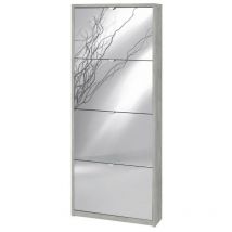 Platzsparendes schmales Schuhregal mit vier Spiegeltüren Beton Cemento 63x18x h154 cm