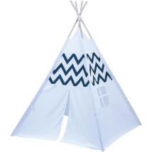 Tipi Spielzelt für Kinder – weiß mit Zickzack-Muster – wasser- und schmutzabweisend – Abmessungen 120 x 120 x 150 cm
