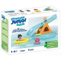 PLAYMOBIL Junior Aqua 71687 Isla de Baño con Tobogán, ncluye Muelle y escondite para Animales, Juguete sostenible Hecho de plásticos a Base de