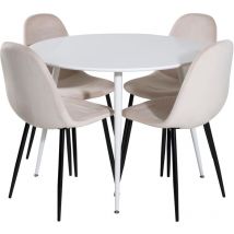 PlazaWHWH100 ensemble table, table blanc et 4 Polar chaises Velours beige.