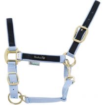 Cob, Bleu clair et bleu marine: Double licol en nylon avec revêtement coloré, boucles en laiton et double réglage.