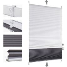 Sekey Plissee Klemmfix ohne Bohren 75x200cm Weiß und Dunkelgrau Doppelplissee Day + Night Verdunkelung Sonnenschutzrollo Lichtschutz Faltrollo 100%